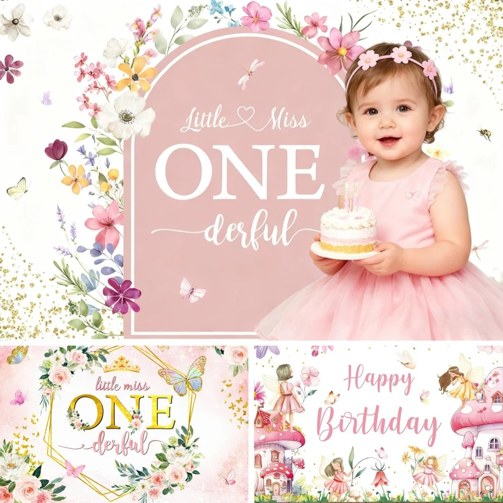 

Girls Flowers Fairy Mushroom Birthday Backdrop 1st Birthday Party Decor Elf Butterfly Photography Background Photo Studio Props