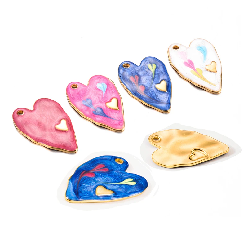 3Pcs Stainless Steel Enamel Pink Red Blue Heart Charms Gold Plated Big Heart Pendants for DIY Earrings Necklace Jewelry Making