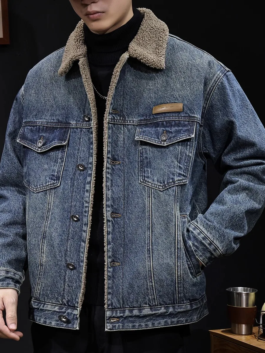 

Мужская зимняя теплая джинсовая куртка из вельвета и хлопка, свободного кроя, для молодежи, весна-осень, длинный рукав