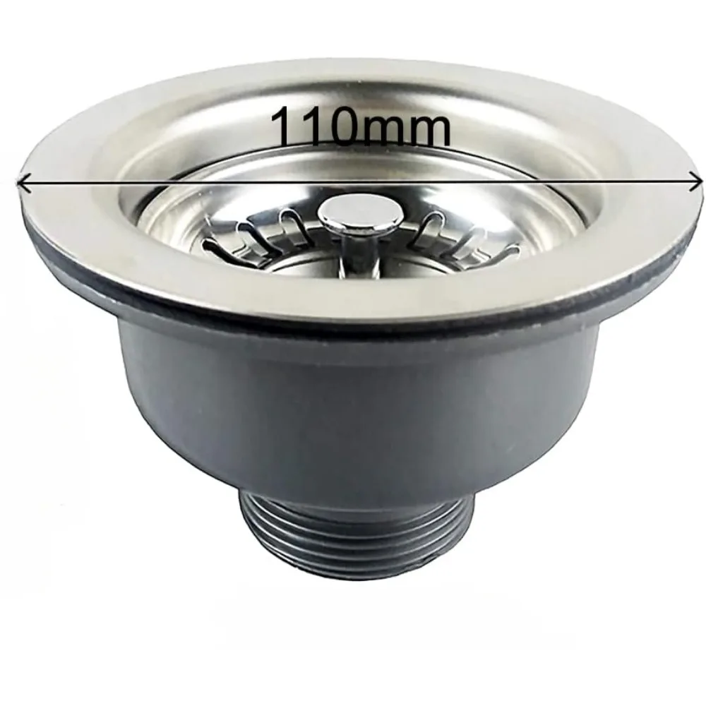 Kitchen Sink Strainer Water Stopper 110mm Fits Sink Basket Strainer Waste Kit Bathroom Hair Catcher Stainless Steel Flange