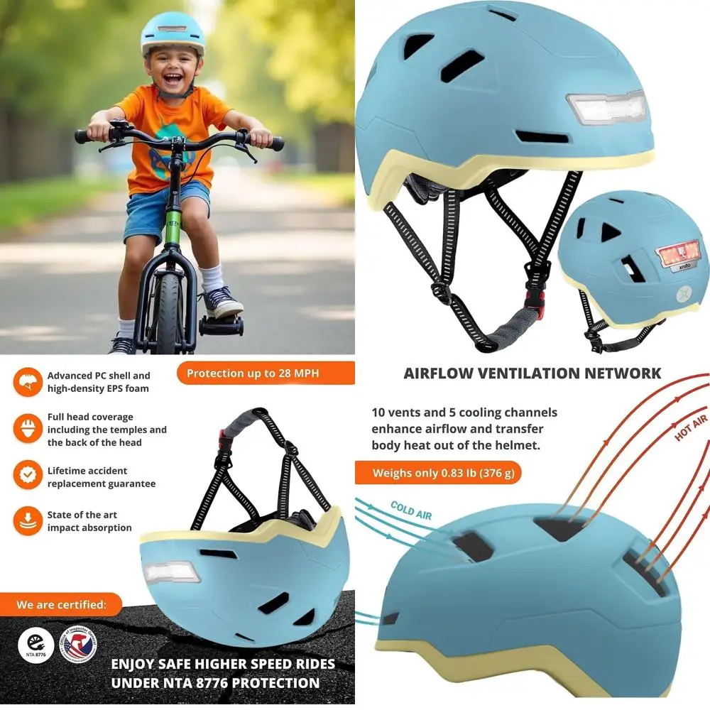 

Детские велосипедные шлемы унисекс | 51-54 см подходит | Сертифицированный CPSC и NTA-8776 | Мультиспортивный светильник, магнитная пряжка, съемный козырек