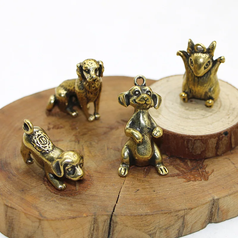 1/3Pcs Brass Puppy Pendant Year of the Dog Pendant Natal Year Copper Keychain Pendant Pure Copper Puppy
