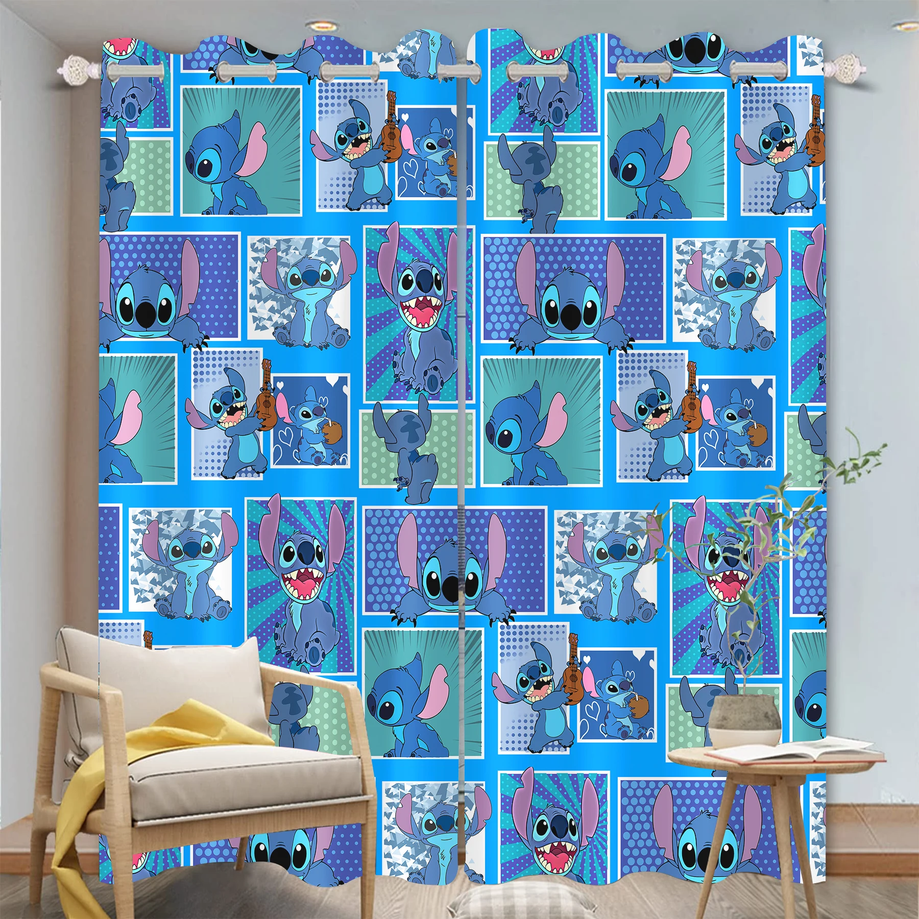 Stitch Curtain Cartoon Window Decoration 100% Polyester Shade Curtains Bedroom Living Room Home 2 Tablets