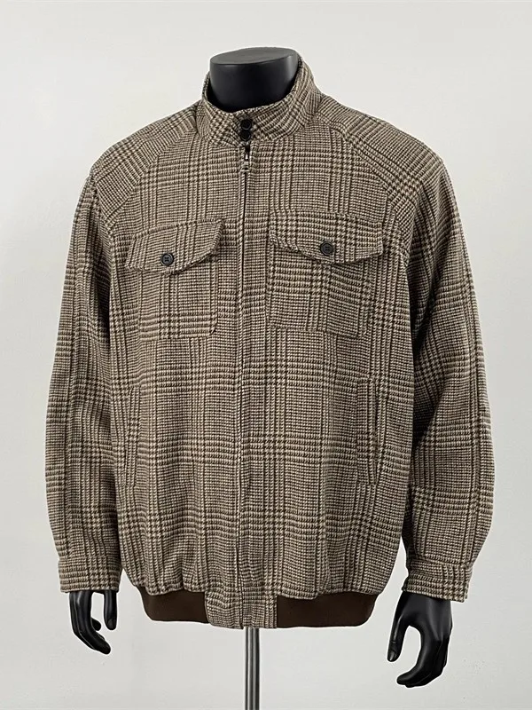 

Ретро-куртка для мужчин на весну-осень с воротником-стойкой, в клетку «Принц Уэльский», в рабочем стиле, повседневная, модная верхняя одежда