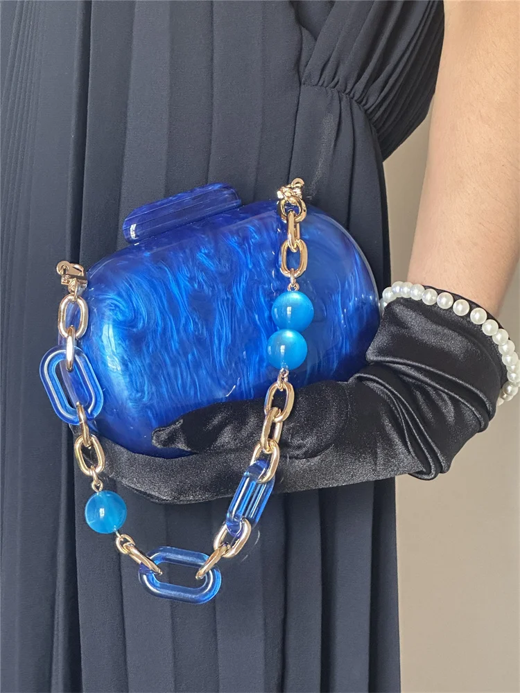 Luxury fashion Klein blue marble pattern Round evening handbag high quality clutch acrylic bag