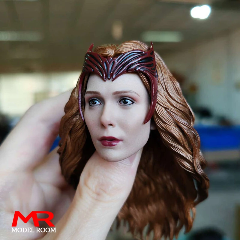 1/6 Scale Female Witch Elizabeth Olsen Head Sculpt Hard Hair Head Carving Model Fit 12'' Female Soldier Action Figure Body Dolls