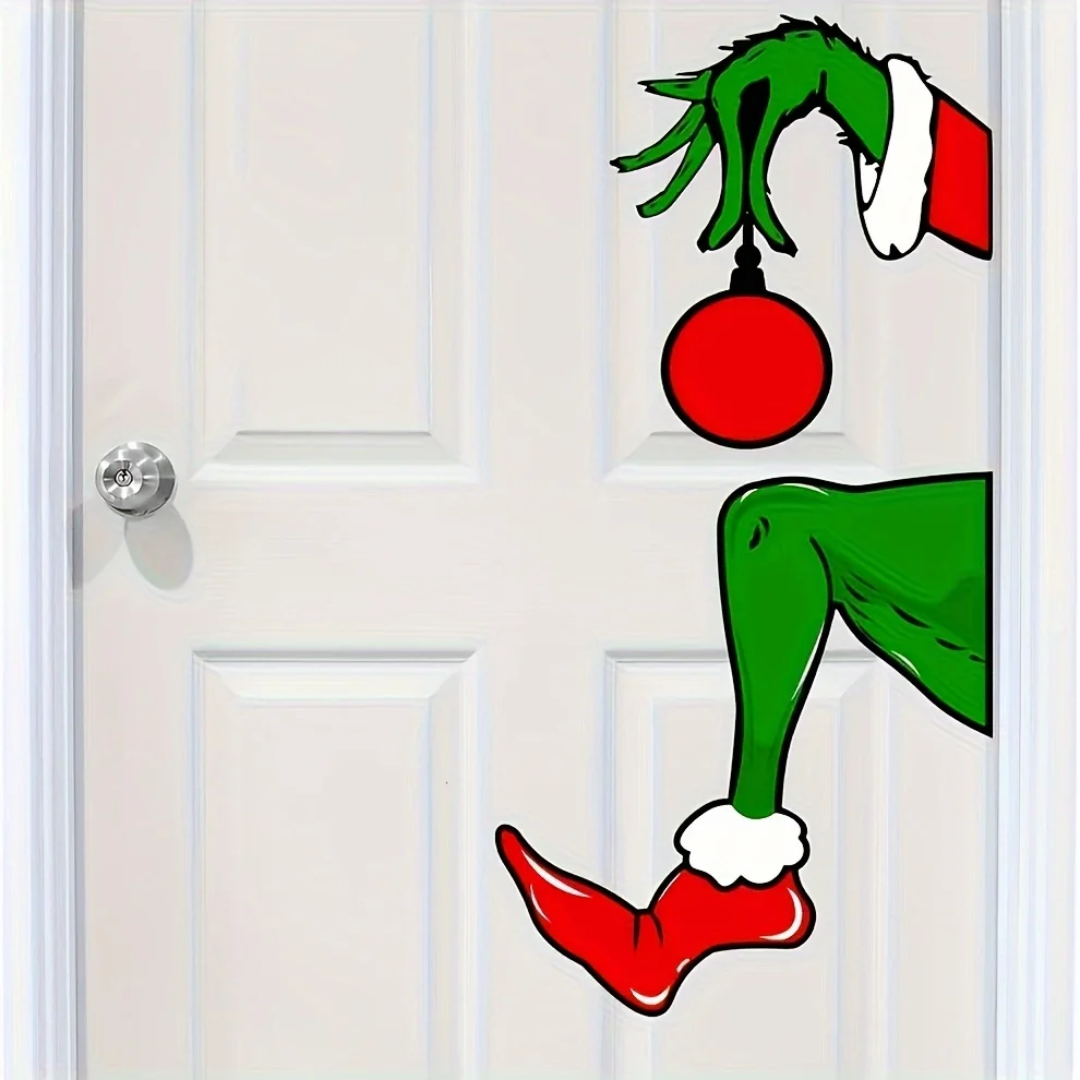 Christmas Decorations Welcome to Whoville Christmas Stickers Waterproof for Christmas Furry Green Santa Lair Themed Party Wall,D