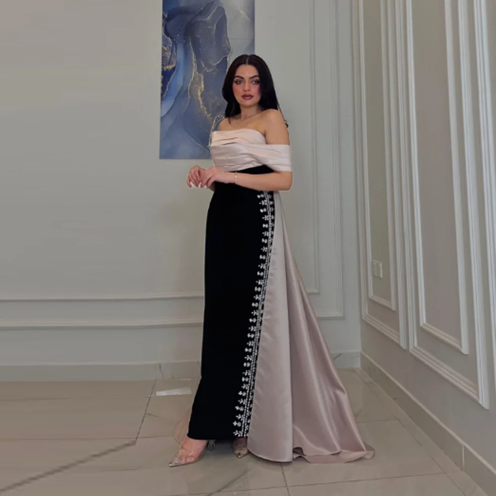 

Customized Straight Prom Gown Backless Off Shoulder Contrast Color Ankle-Length Sexy Strapless Lace Formal Evening Party Dress