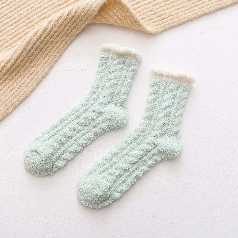 10 Pairs of Winter Cotton Socks Autumn and Winter Warm Floor Socks Padded Thickened Cotton Socks Fluffy Plush Mid-calf Socks