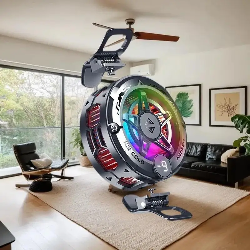 Kipas Pendingin Ponsel Magnetik Portabel Universal 2IN1 dengan Layar Digital dan Lampu RGB