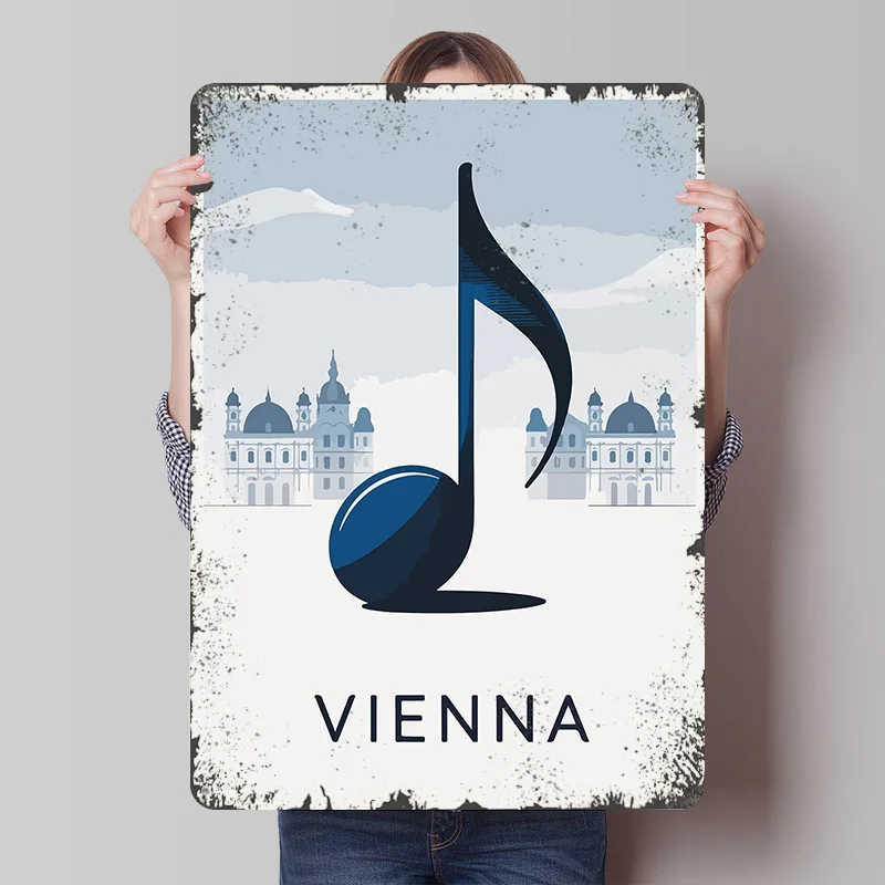 Vienna Music Cityscape Metal Poster Customized Wall Art Retro Vintage Tinplate Signs for Decoration Bedroom Decorations Man Cave
