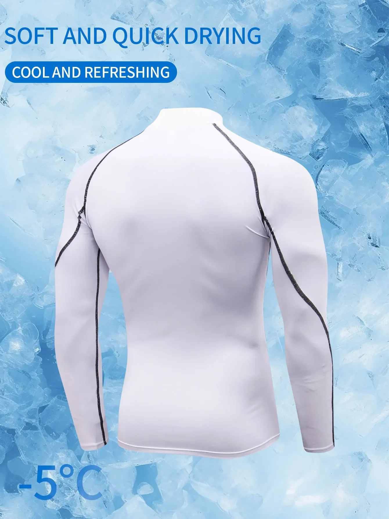 تي شيرت ضيق مضغوط للرجال، ملابس رياضية كاجوال بأكمام طويلة، تدريب في صالة الألعاب الرياضية في الشوارع، مسامي ومريح #2