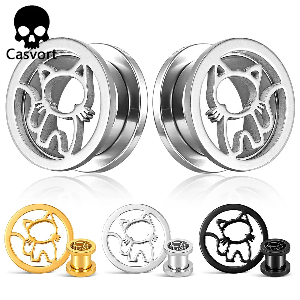 

Casvort 2PCS 316 Stainless Steel Cat Ear Tunnels Plug Round Ear Gauges Piercing Women Body Jewelry Stretcher Hypoallergenic