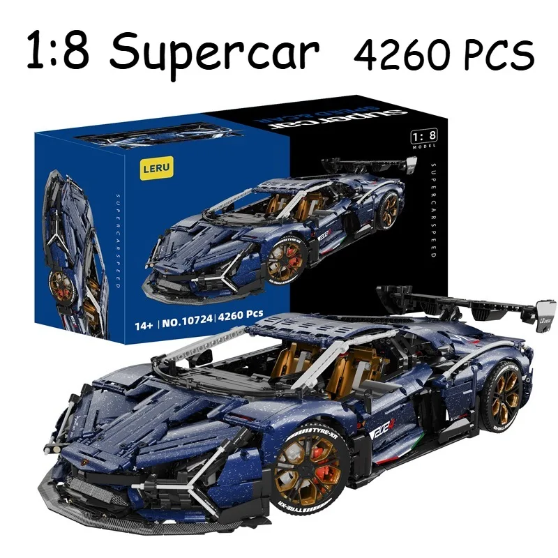 

4260 деталей, масштаб 1:8, синий суперкар «Звездное небо», гоночный автомобиль для города «Скорость и ярость», коллекционные украшения, креативные строительные блоки, кирпичики, игрушки, подарки