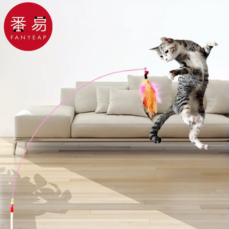 Cat teasing stick A1P49-cat antidote selfP49-hi long pole bell feather kitten biteP49-resistant cat teasing toy supplies
