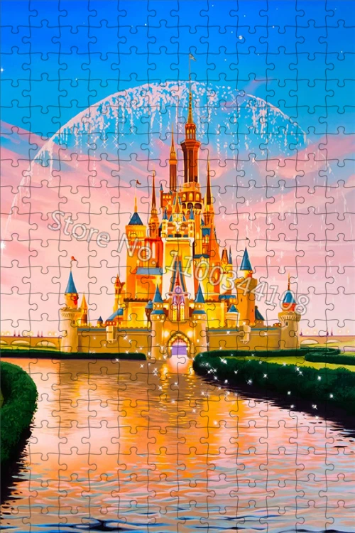 Disney Castle ตัวต่อจิกซอว์ Mickey เมาส์ดิสนีย์แลนด์300/500/1000ชิ้นปริศนาเด็กของเล่นเพื่อการศึกษาผู้ใหญ่ครอบครัวเกม