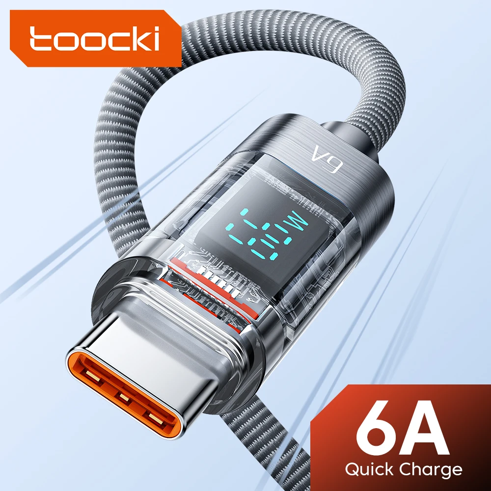 

Toocki 6A USB To Type C Cable PD 66W Transparent Digital Display Fast Charging For Huawei Mate50 Samsung Xiaomi USB C Data Cord
