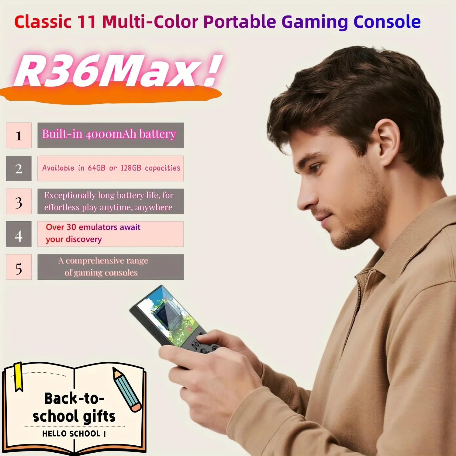 وحدة تحكم ألعاب متعددة الوظائف R36MAX مزودة بشريحة ألعاب RK3326 الاحترافية وشاشة 4.0 بوصة وعمر بطارية طويل الأمد