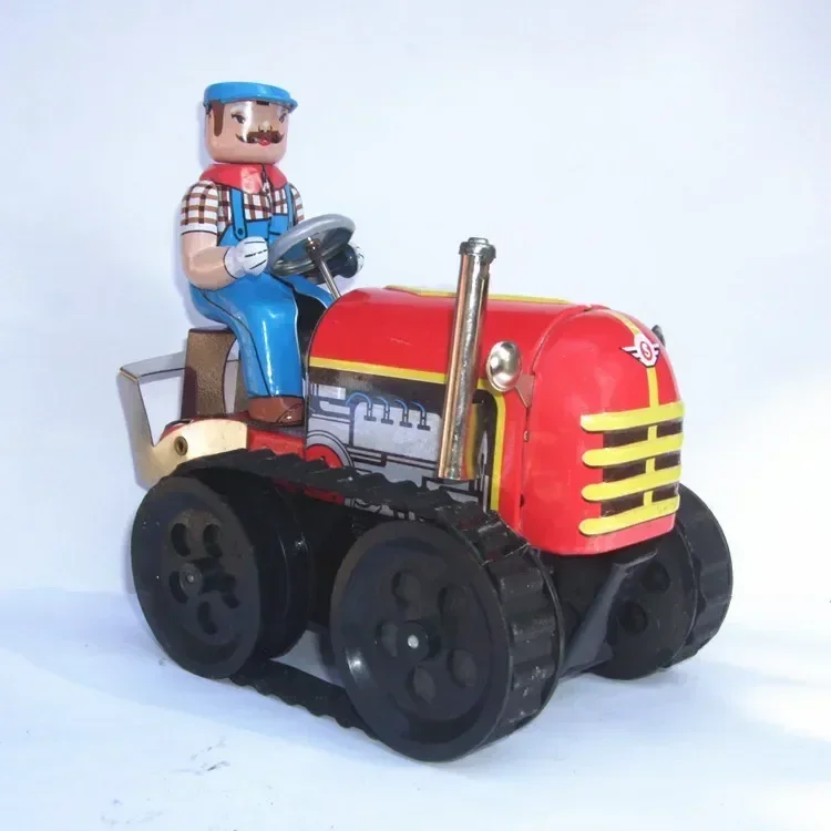 [Funny] Adult Collection Retro Wind up toy Metal Tin Farmer on Agricultural machinery tractor Mechanical Clockwork toy figures