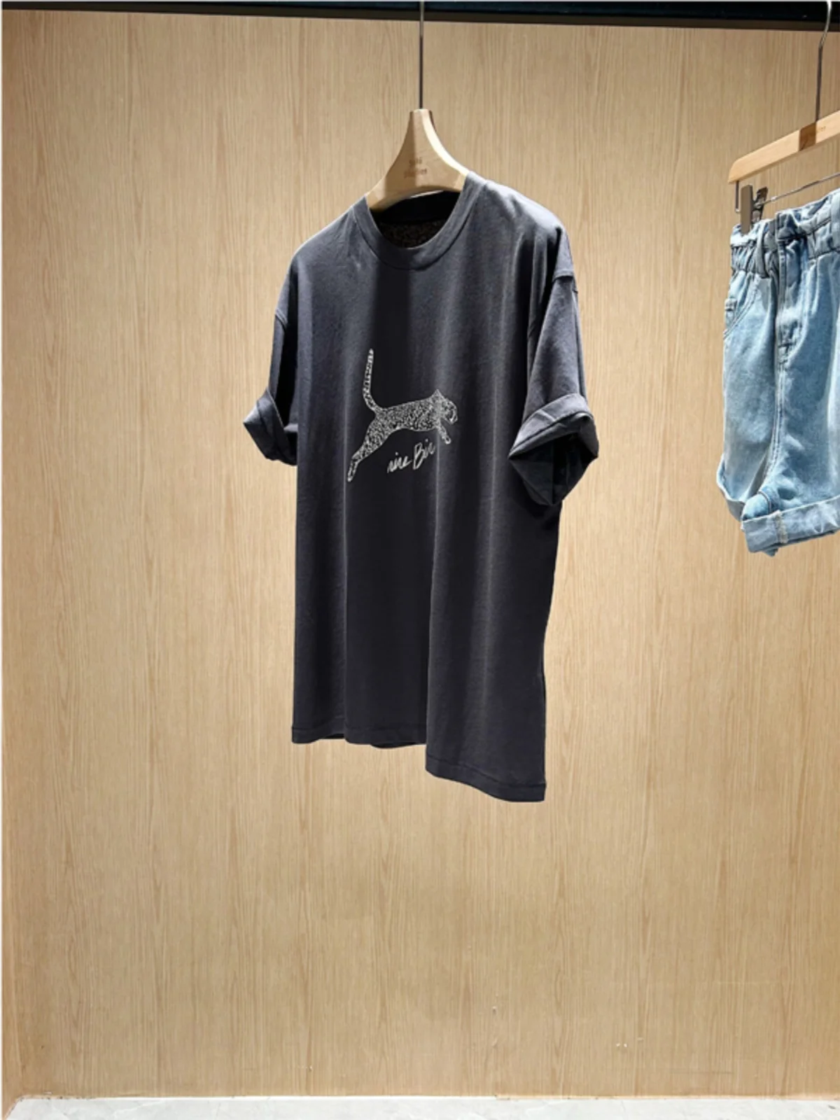 

Круглая футболка Ne ort Sve из хлопка и льна с леопардовым принтом в стиле ретро, женский летний повседневный топ прямого кроя