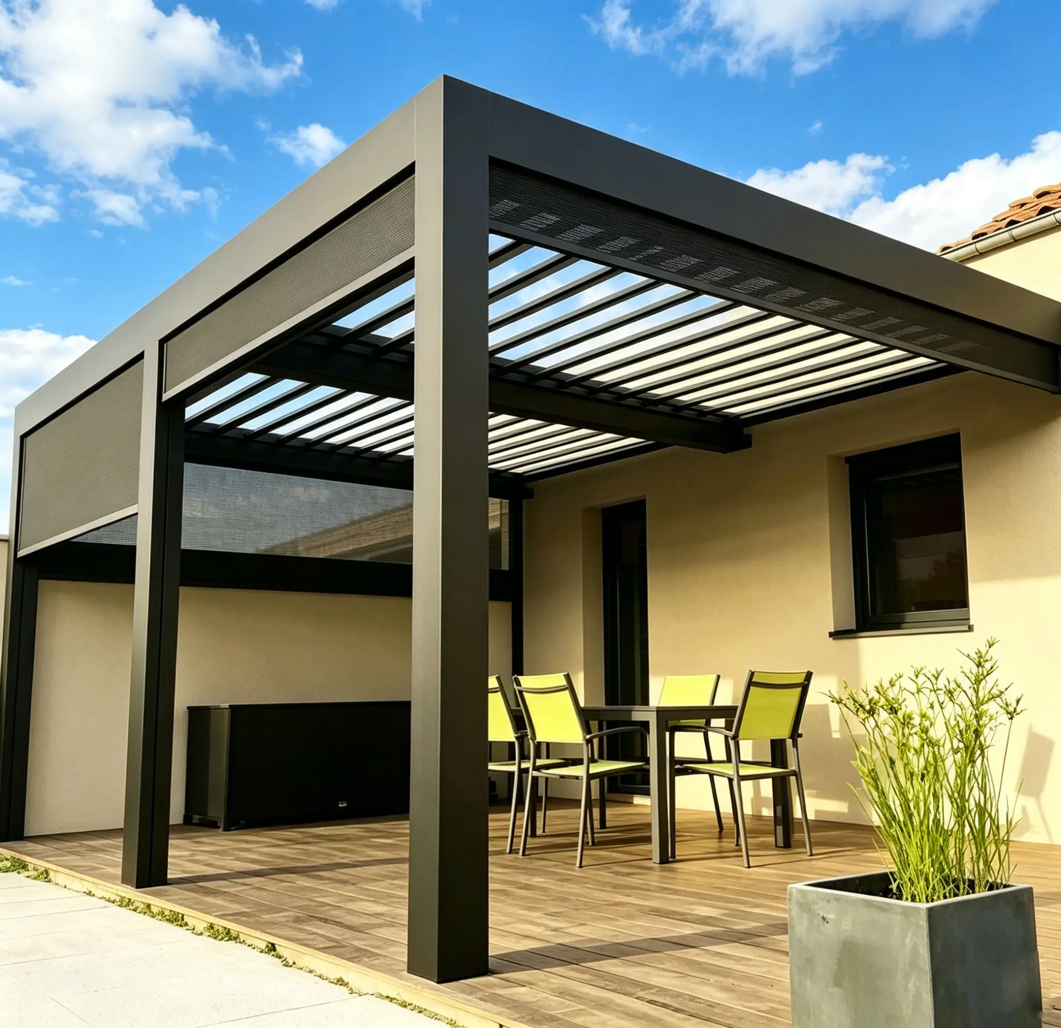 Install Against The Wall Outdoor Aluminum Alloy Pavilion Value for Money Heavy Duty Pergola Modern Rainproof Garden Gazebo