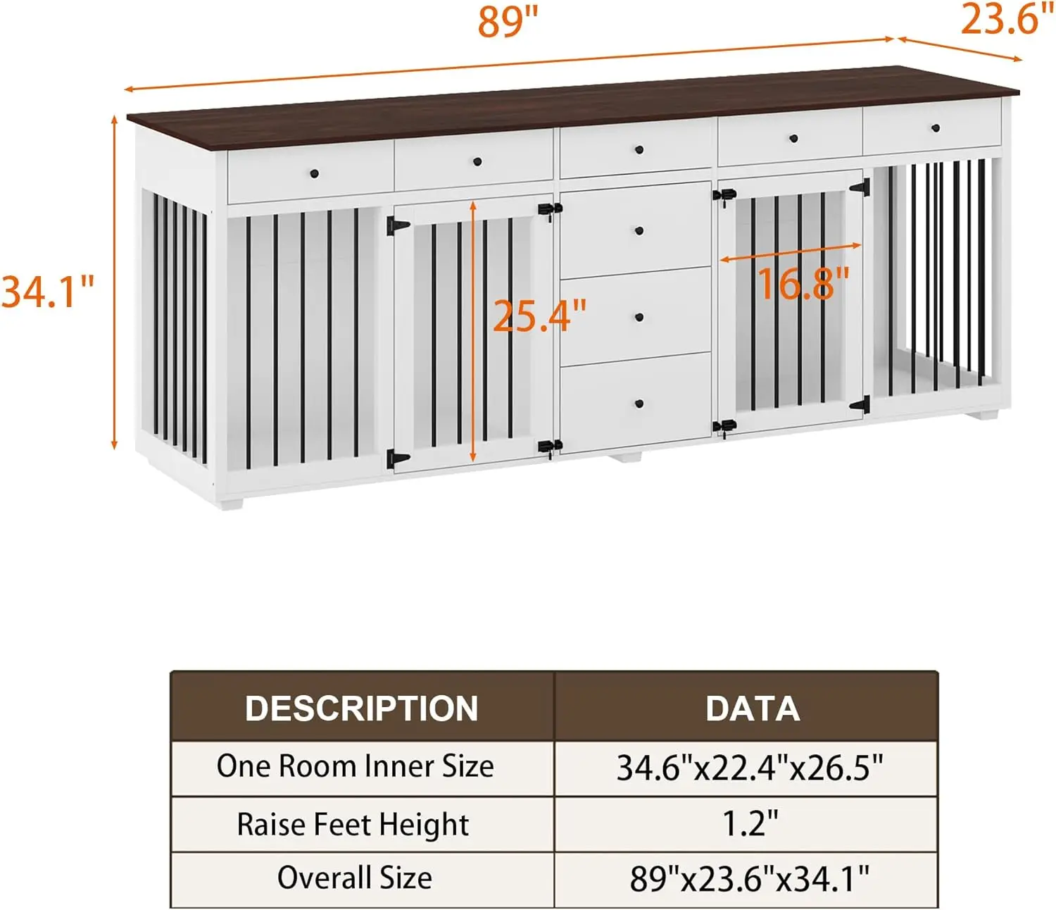 Large Dog Crate Furniture for 2 Dogs, 89