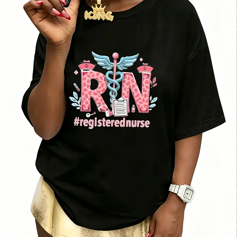 Icons Registenurse Print Women's T-Shirt 100% Cotton Fun Print Short Sleeve Top Casual Round Neck Tee S-5Xl