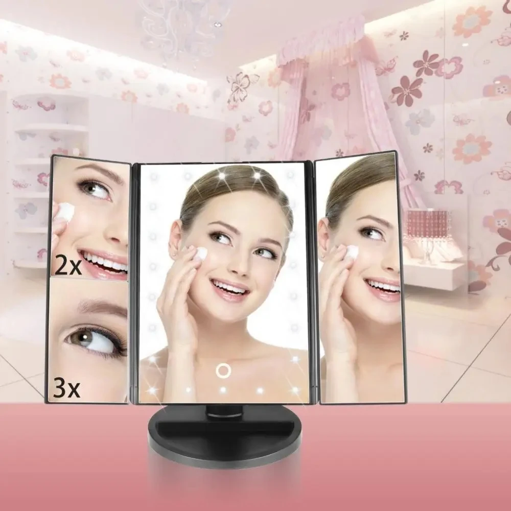 

Многофункциональное зеркало для макияжа с увеличением 1/2/3X, вращение на 180 °, 22 лампочки, домашнее настольное освещение для макияжа