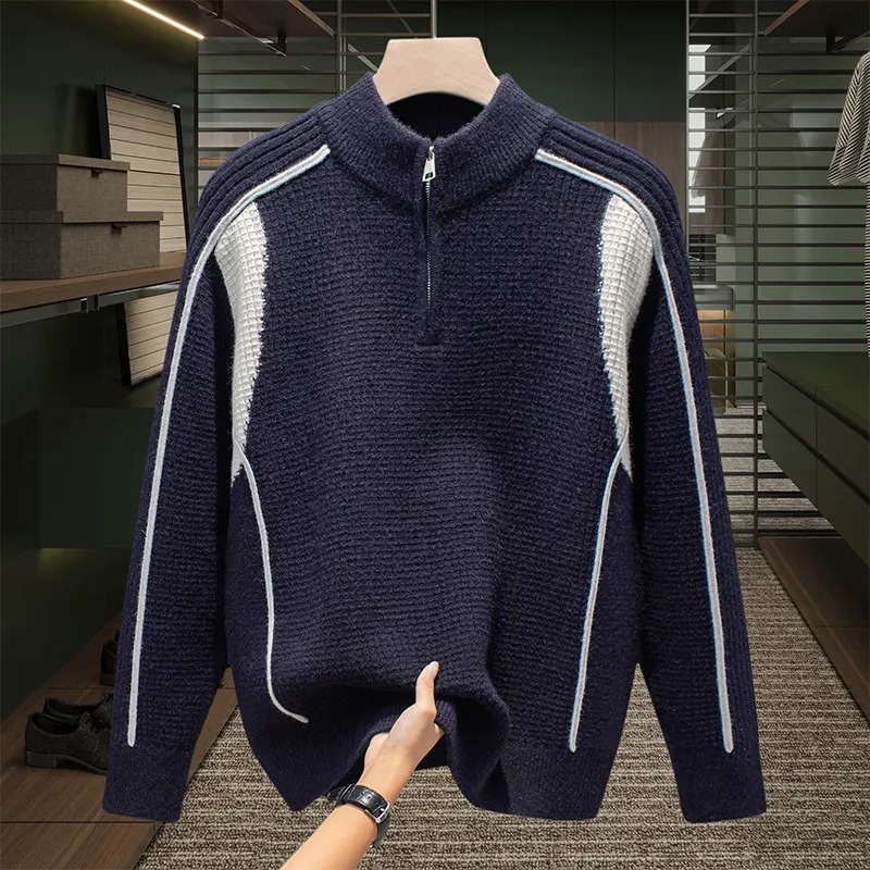 

2025 New Men's Knitted Sweater Casual Hooded Zip-Up Youth Faionable Versatile High-End Winter Warm Long Sve Crew Ne