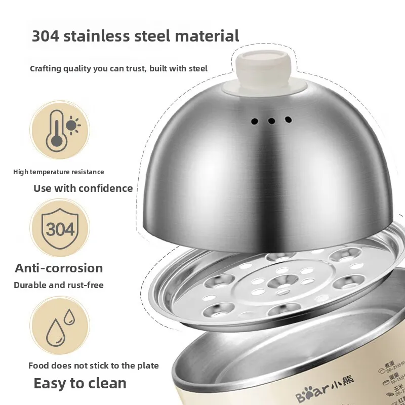 Unisex Small Electric Egg Steamer, 304 Stainless Steel Timer Auto Shut-Off Single Layer, Easy Operate Durable for Home Breakfast