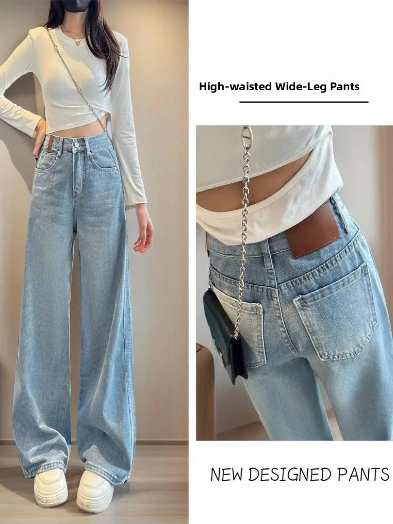 

Slimming High Waist Wide Leg Jeans Women's Casual High Waist Denim Pants Trousers Floor-Length Pants Draping Versatile Light ...