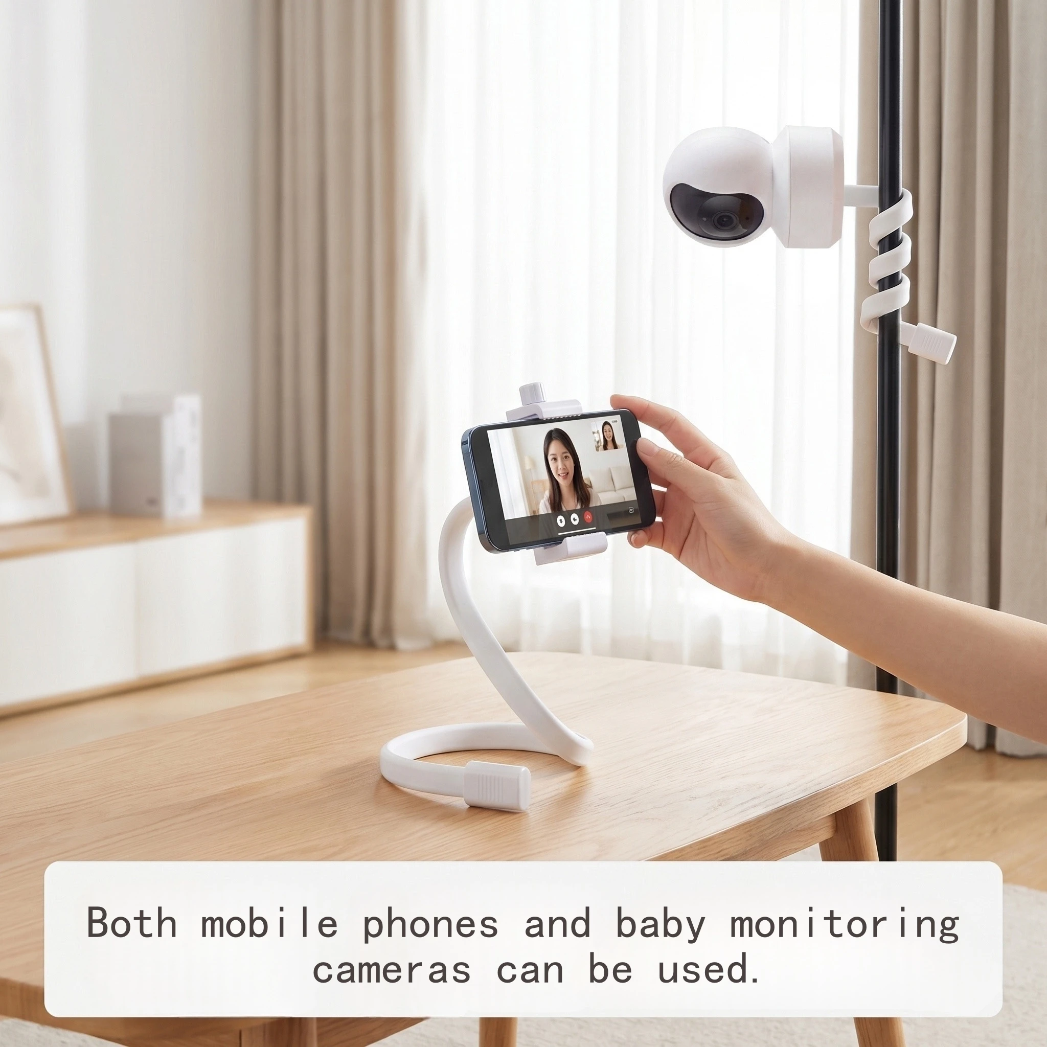 Universal Baby Monitor Holder Flexible Twisting Bracket Webcam Stand Mount Hole-Free Crib Cradle Rod Double-head Support Phone