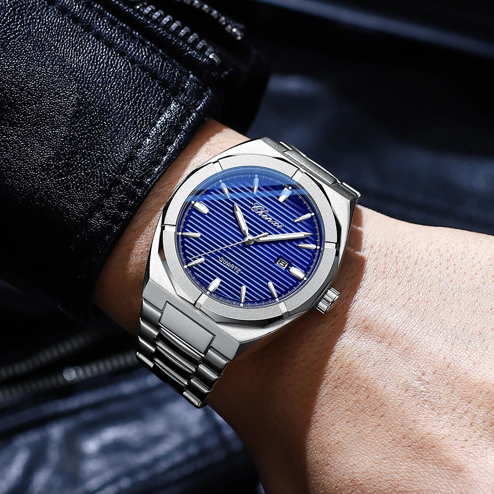 ساعات كوارتز رجالية فاخرة بمينا كلاسيكية من الفولاذ المقاوم للصدأ مقاومة للماء للرجال، ساعة يد بتقويم مضيء