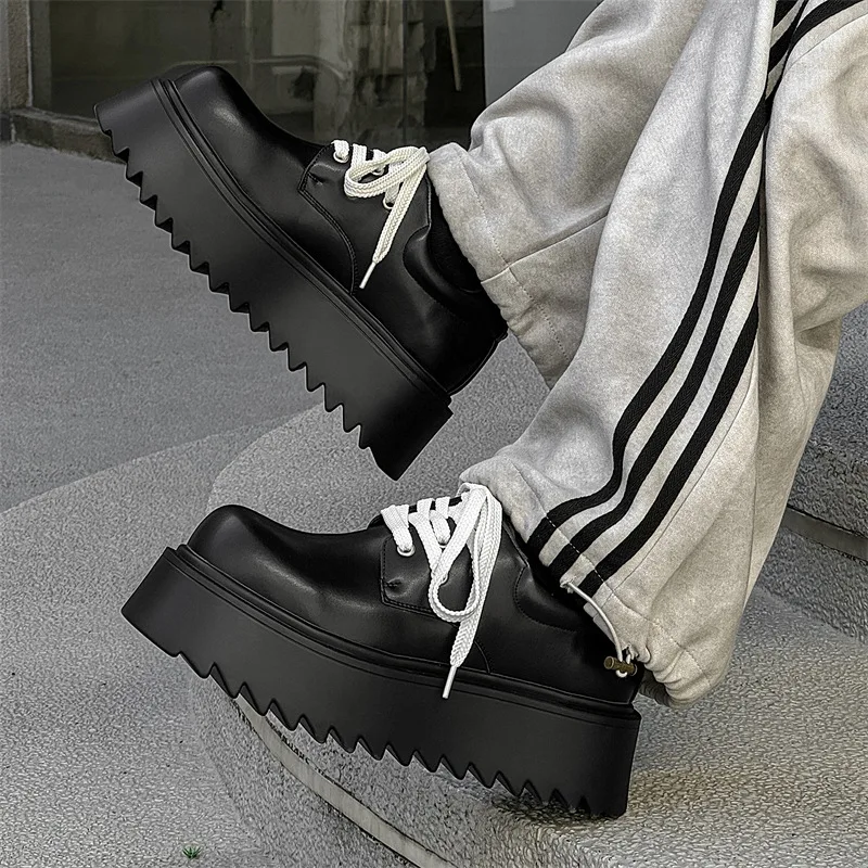 

Мужские роскошные модные туфли на платформе в стиле панк, хип-хоп, туфли дерби из натуральной кожи на шнуровке, черные дизайнерские кроссовки, крутая стильная обувь