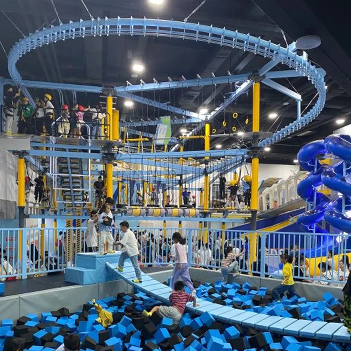 

Commercial Adventure Park Customized Rope Course Kids Indoor Playground Equipment With Trampoline Park, Climbing Facility