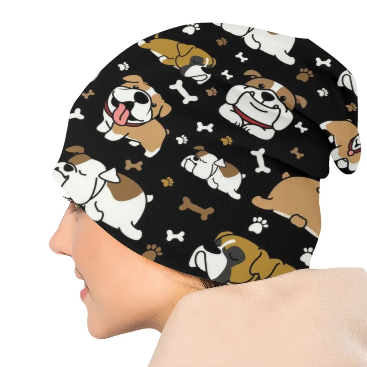 Topi Bonnet Bulldog Inggris lucu topi rajutan pria wanita keren dewasa uniseks topi beanie musim dingin hangat