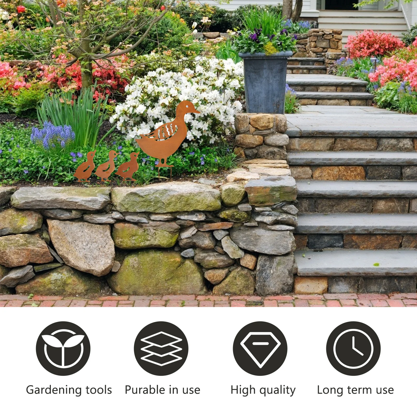 

1 set 1 Set Metal Hollow Out Duck Decor Garden Animal Stake Outdoor Courtyard Decoration Yard Ornament Lawn Art Garden Stakes