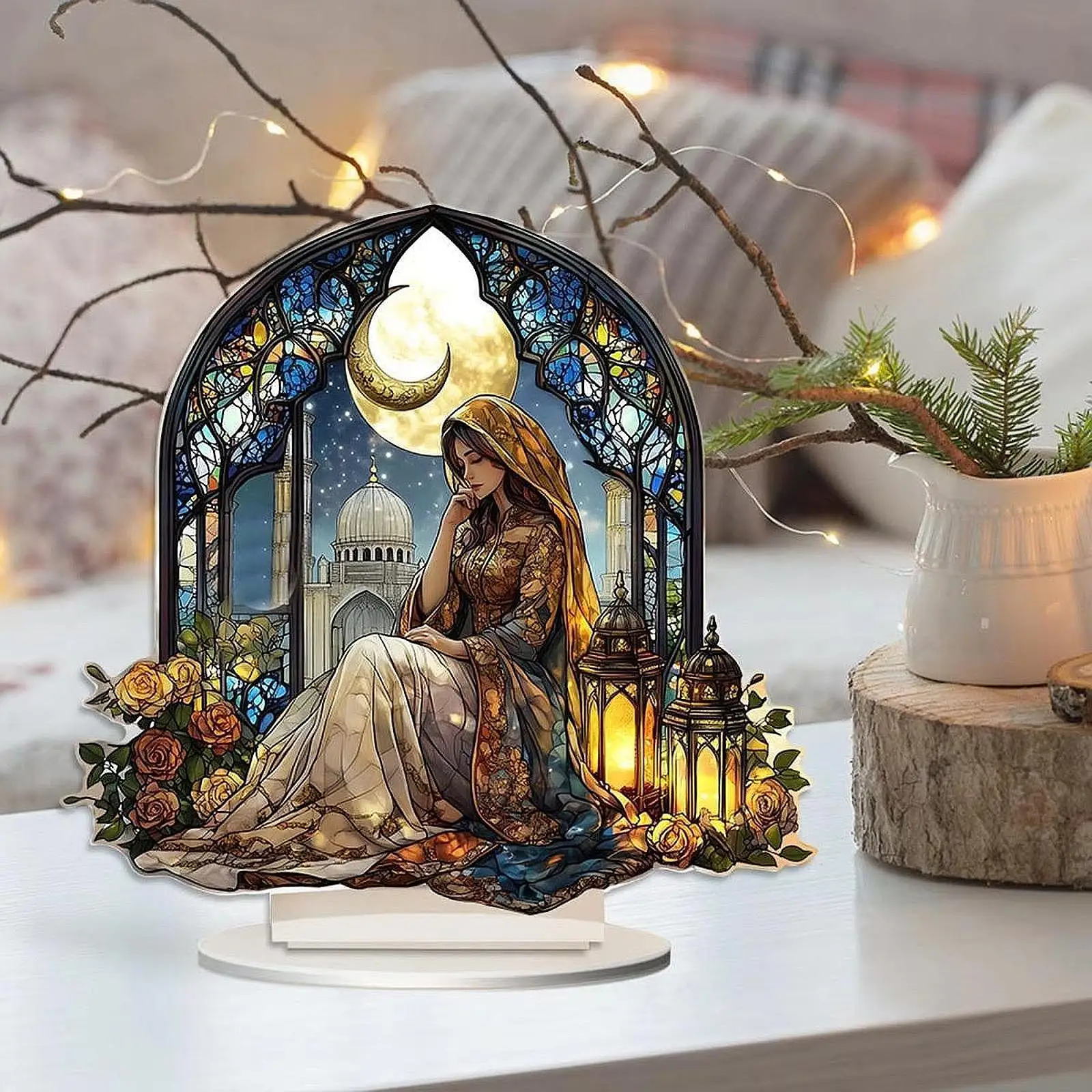 Decoração acrílica deusa da lua, decoração de festa, atmosfera festiva atraente, única, fácil instalação, display de mesa para canto