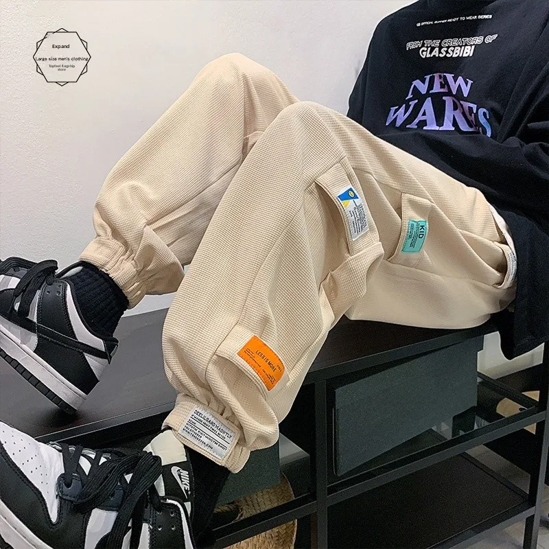 

Trendy Men's Spor Workwear Trousers Autumn 2024 Big Size Magic Tape Design Casual Loose Fit Cotton Polyester Pants