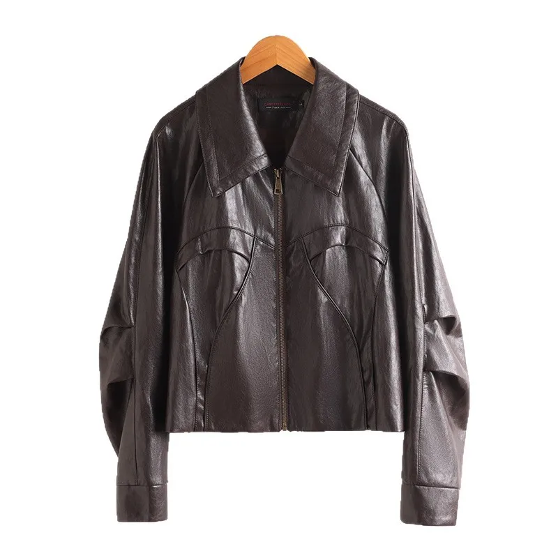 2026 Fashion Leather Jacket Women PU Short Coat Spring Autumn Turndown-collar Zip-up Moto&biker Outerwear Lady Loose Casual Tops