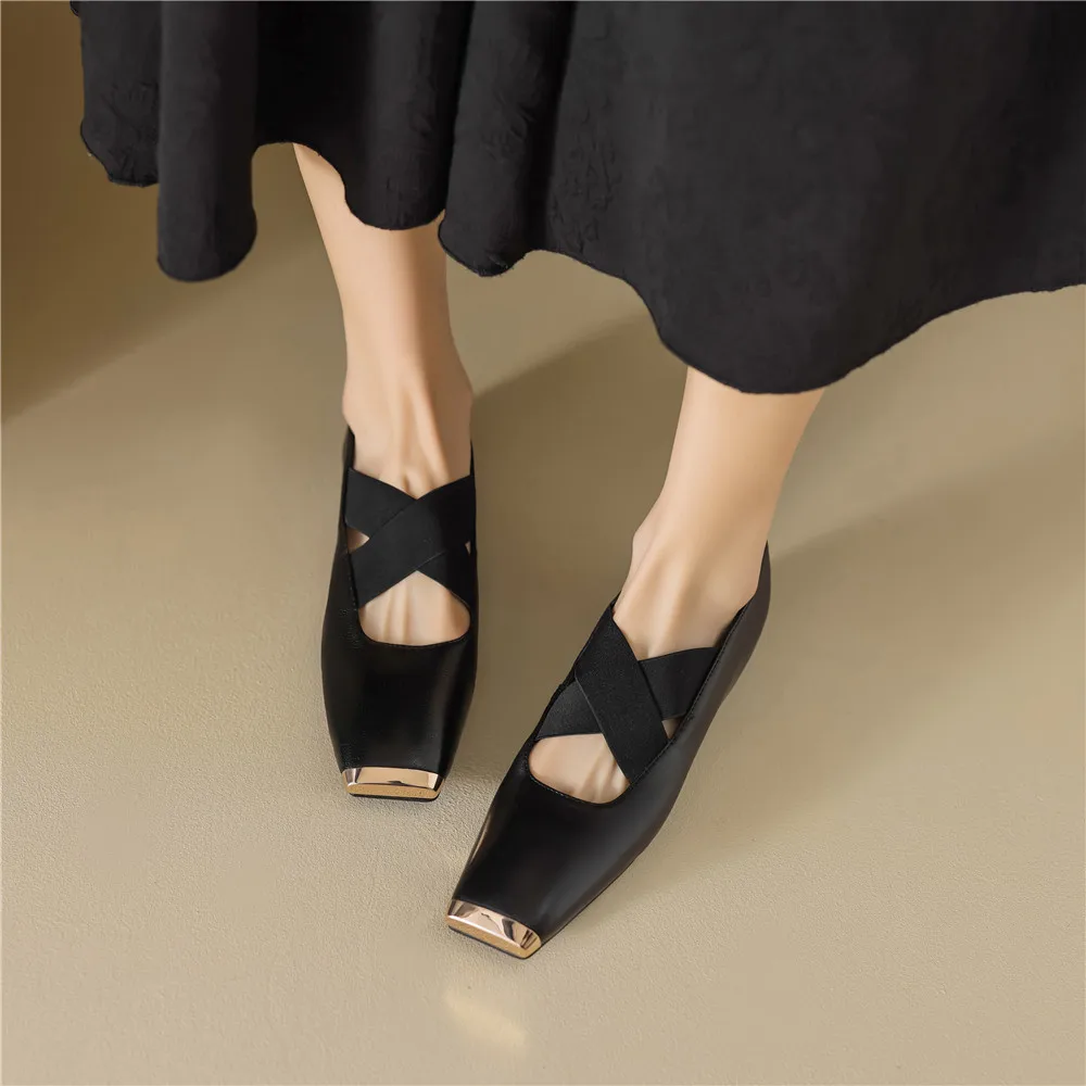 FEDONAS Women Flats Genuine Leather Metal Decoration Ballet Flats Square Toe Casual Working Spring Summer Concise Shoes Woman