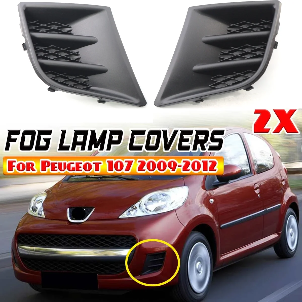 ABS Black Car Front Left Right Bumper Grill Grille Fog Light Lamp Cover Caps Replacement For Peugeot 107 2009-2012 7422A8 7422A9