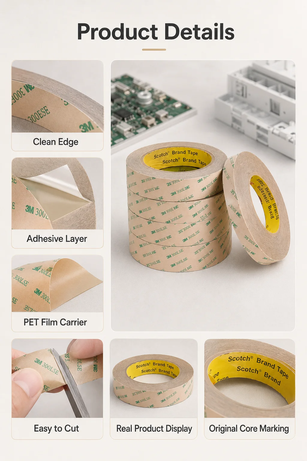 3M 9495LE Doppelseitiges PET-Klebeband 300LSE Acrylklebstoff für Elektronik-Kunststoffteile und Autoteile 0,17mm 11m – Detail 6