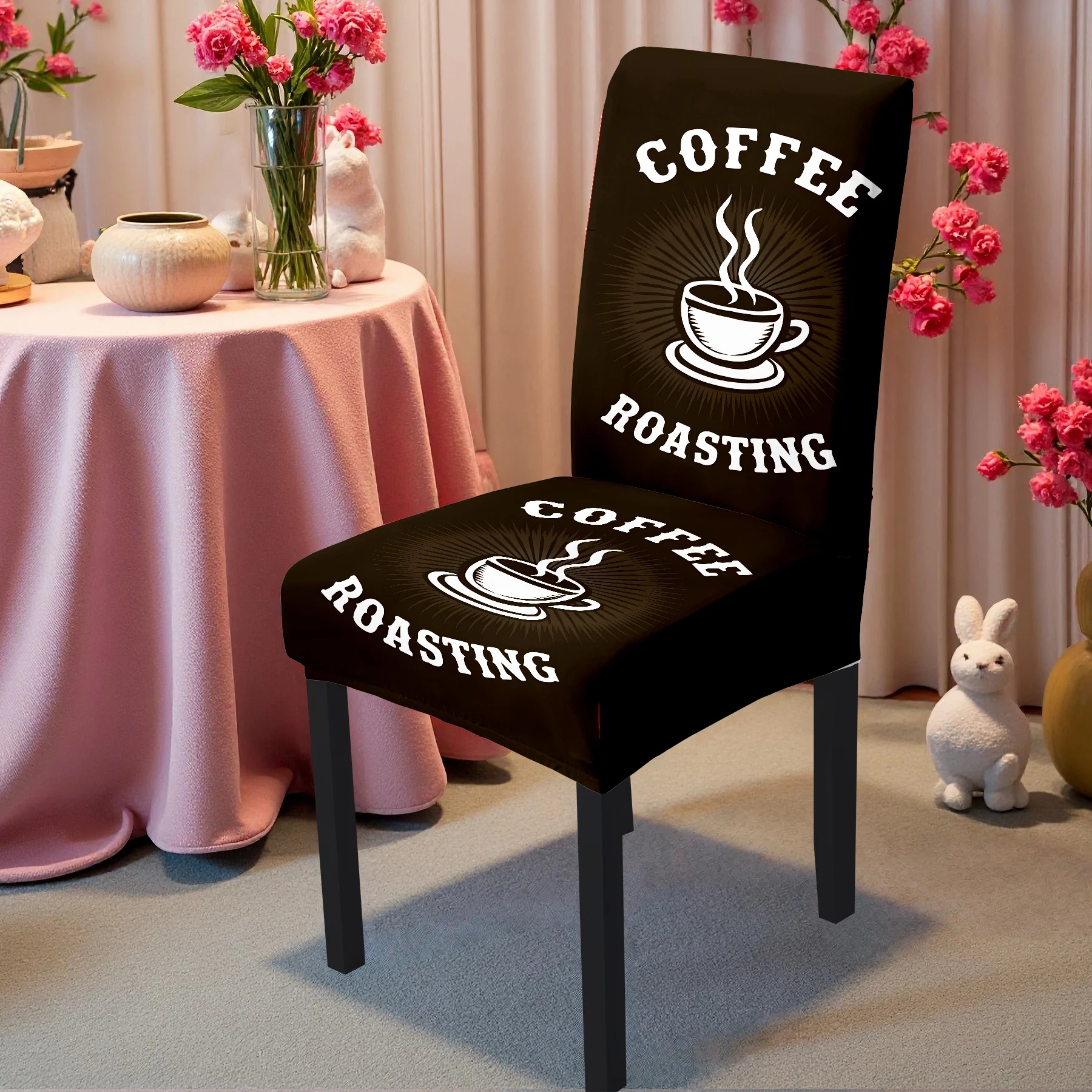 2024 New Coffee Roasting Print Elastic Chair Cover, All - inclusive Stretch Dining Chair Slipcover, Washable