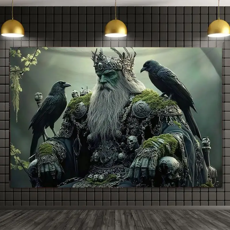 VIKAMA Dark Fantasy King Wandteppich Skelett Rüstung Wohnzimmer Sofa Hintergrund Wand American Vintage Style Room Decor