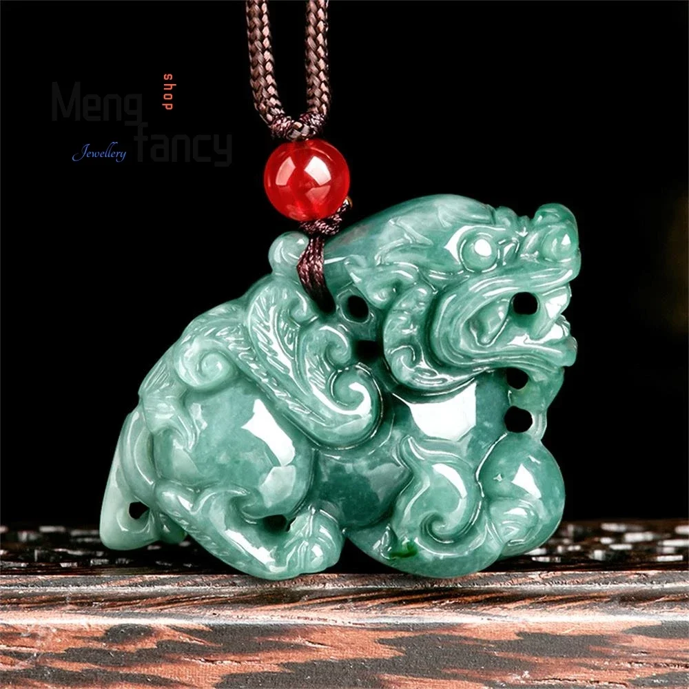 

Natural A-goods Jadeite Blue Water Fortune Flying Unicorn Three-Dimensional Carving Ice Jade Pendant Exquisite Fashion Jewelry