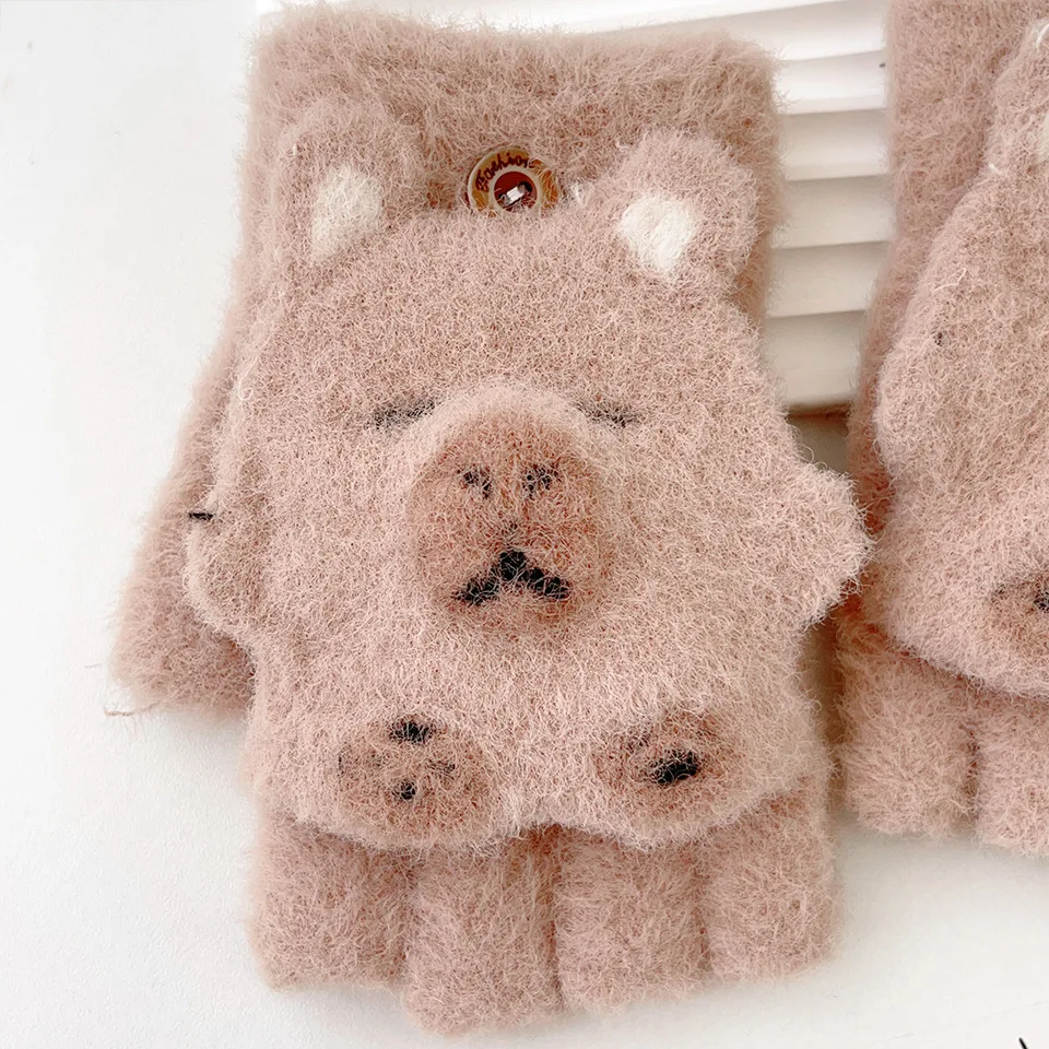 ถุงมือเด็กฤดูหนาวแบบนุ่ม ดีไซน์การ์ตูนน่ารัก บุด้วยผ้าฟลีซอุ่น ป้องกันการลื่น สำหรับเด็กหญิงและเด็กชาย อายุ 5-12 ปี