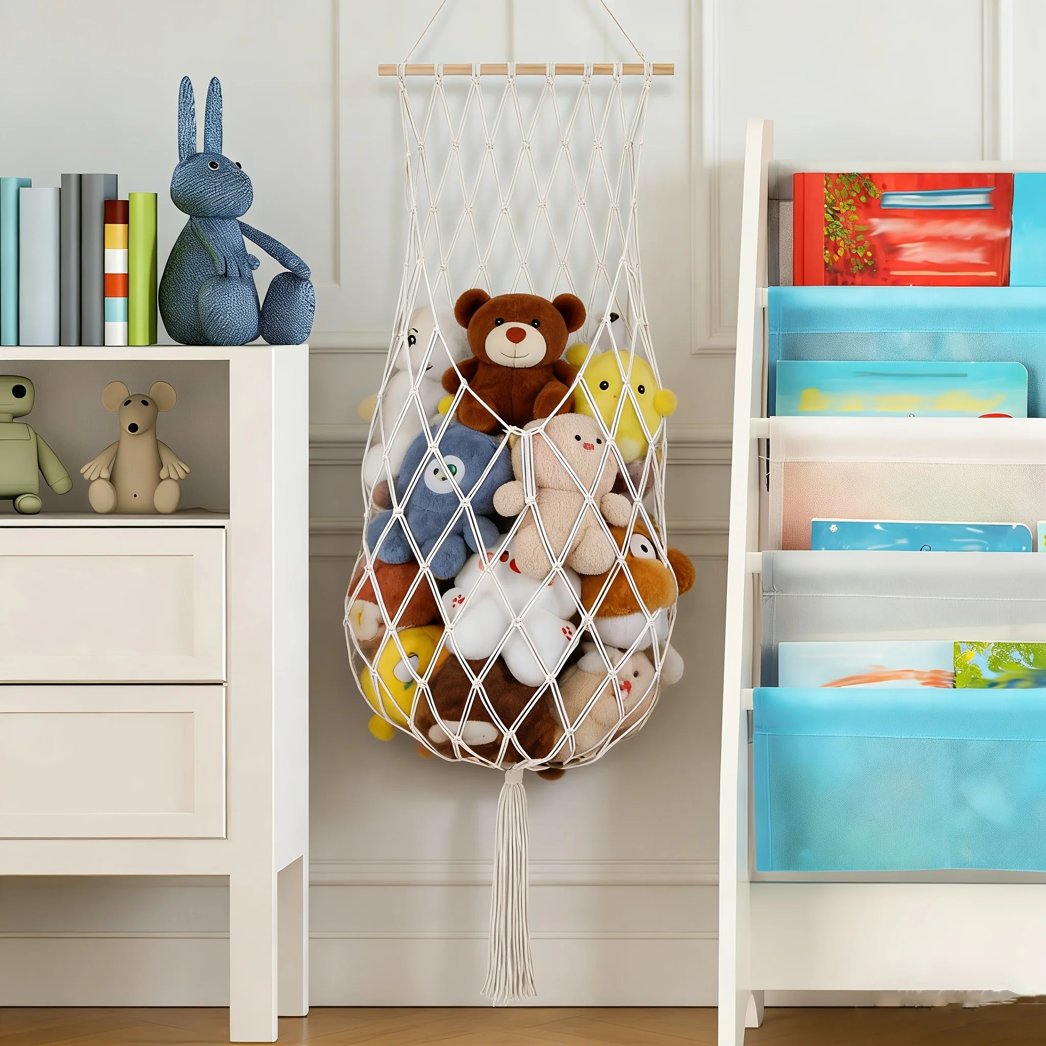 Large Capacity Plush Toy Hammock, Hanging Storage Net with Durable White Fabric for Stuffed Animal in Playroom Bedroom Decor