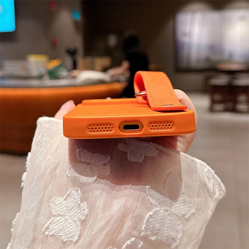 الجلود الملمس معصمه حامل جراب هاتف آيفون 17 الهواء 16E 15 14 زائد 13 12 11 برو ماكس عادي اللون ماتي غطاء مقاوم للصدمات #6