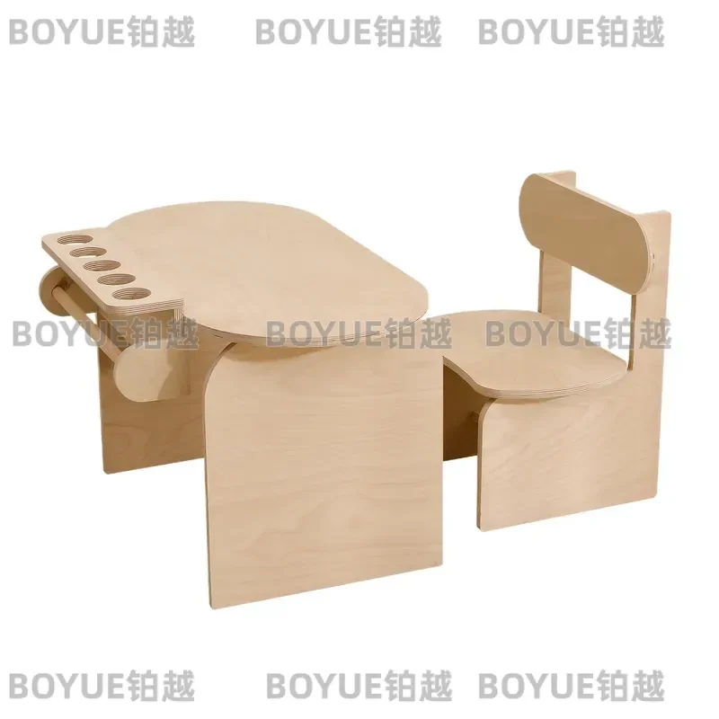 Modern Kids Study Desk and Chair Set Wooden Student Writing Table with Pen Holder Ergonomic Learning Furniture for Children